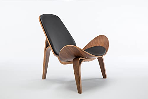 ADGO Niko - Sillón de ocio, 3 pies, silla de oficina, salón, club, sillón de cóctel, silla de oficina, acabado de piel sintética, carcasa de imitación de madera, diseño moderno, color negro y nogal