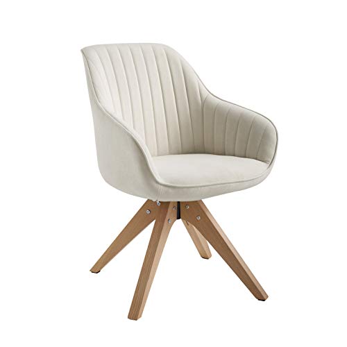 Zouron Silla de comedor de terciopelo con patas de madera, silla de oficina giratoria, silla de salón con reposabrazos, color beige