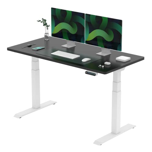 FLEXISPOT E6 Escritorio de Pie con Tablero(Negro,140×80cm) Standing Desk Mesa Elevable Ordenador Gaming Oficina Frame Eléctrico Ajustable en Altura con Tecla de 3 Opciones Memoria, 2 Motores, 3Etapas