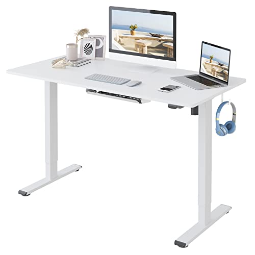FLEXISPOT EG1 Escritorio de Pie con Tablero (Blanco,120 * 60 * 1.6cm) Standing Desk Escritorio Eléctrico Ordenador Mesa Oficina Gaming Ajustable en Altura con Tecla de 2 Opciones Memoria Automática