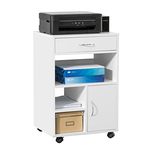 SoBuy FBT106-W Soporte para Impresora Multifuncional Armario de Oficina Mesa Auxiliar con Cajón y Puerta Blanco 50 x 75 x 40 cm ES