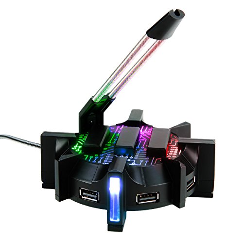 ENHANCE Soporte de Cable elástico para Mouse Pro Gaming, concentrador USB de 4 Puertos con 7 Modos de Color LED, Soporte de gestión de Cables, precisión Mejorada y diseño Pesado para Juegos de