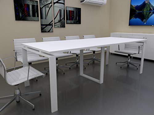 OFICIT Mesa de 240x100 con Estructura metálica Marco Abierto Blanco y Tablero melaminado Ideal para Sala de Juntas, reuniones, conferencias (White)