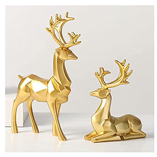 2 figuras navideñas de renos decoración nórdico estilo europeo estatua de ciervos chimenea ventana escritorio dormitorio estante adorno para hogar sala de estar oficina (dorado)
