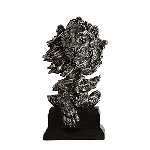 Lin's Wood Figura de Cabeza de león,Estatua de león de Resina,Estatua de Cabeza de Animal,Estatua de Escritorio de gabinete,Adornos artísticos para decoración de Oficina en casa.