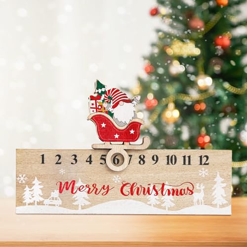 Hianjoo Calendario de Adviento de Navidad 2023, Calendario de Cuenta Atrás de 24 Días de Navidad, Calendario de Escritorio Adornos de Madera de Papá Noel para Decoración en el Hogar y la Oficina