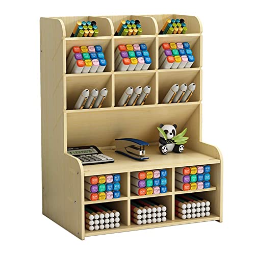 Organizador de escritorio de madera, caja de almacenamiento de escritorio estacionario, organizador de bolígrafos para suministros de oficina, hogar y escuela (B15-White Maple)